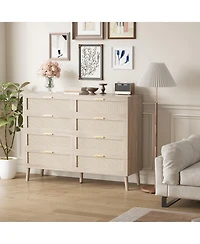 gaomon 8 Drawer Dresser for Bedroom, Rattan Dresser with Metal Handles, Farmhouse Chest of Drawer