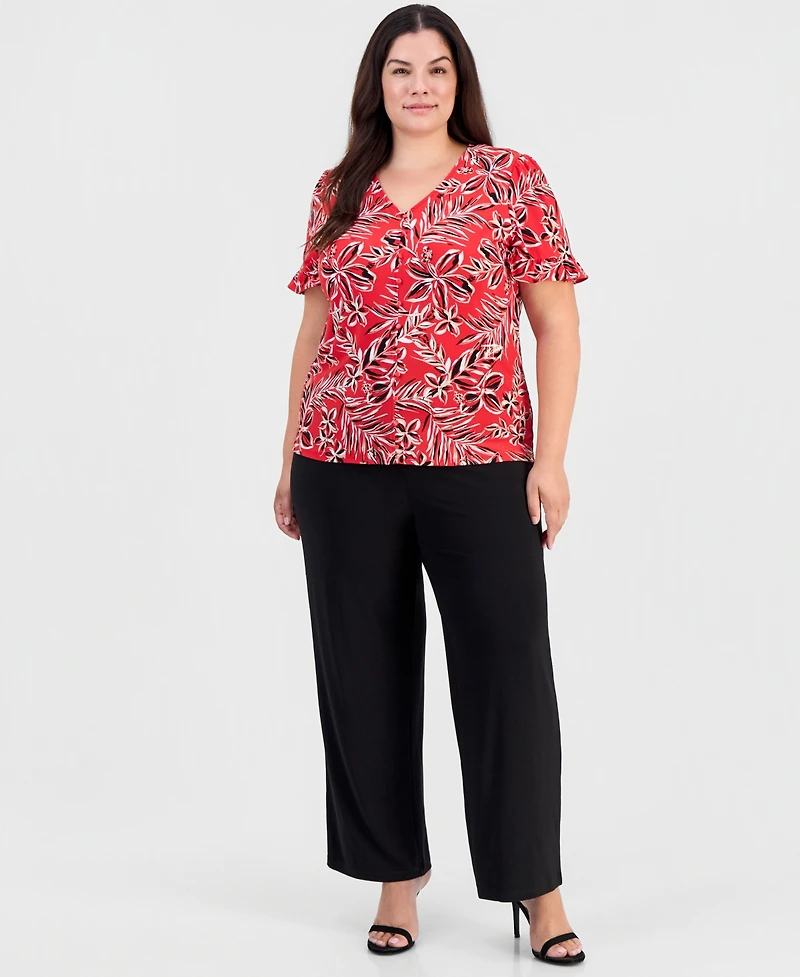 Anne Klein Essentials Plus Ruffled-Cuff Short-Sleeve Top