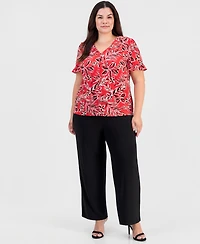Anne Klein Essentials Plus Ruffled-Cuff Short-Sleeve Top