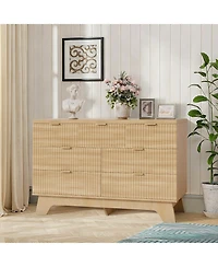 gaomon 47" Mid-Century Fluted 7 Drawer Dresser with Gold Handles, Wood Storage Chest