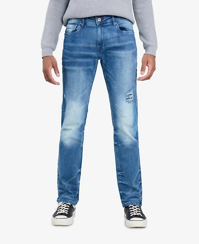 Raw X Men's Rip And Repair Neon Trims Slim Fit Stretch Jeans