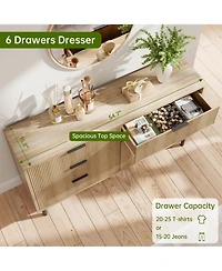 gaomon 6-Drawer Fluted Dresser for Bedroom, Modern Wide Chest of Drawers with Metal Legs Storage Cabinet