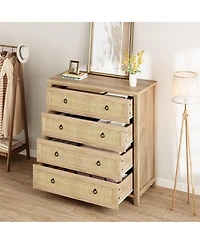gaomon Rattan 4 Drawer Dresser, 37" Tall Wooden Storage Chest for Bedroom Living Room Hallway