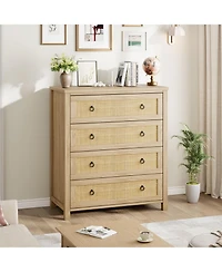 gaomon Rattan 4 Drawer Dresser, 37" Tall Wooden Storage Chest for Bedroom Living Room Hallway