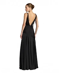 Mac Duggal Women's Charmeuse Cowl Neck Tie Strap Maxi Gown