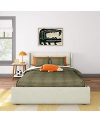 Max & Lily Upholstered Bed with Rectangular Headboard Drawer Side Storage