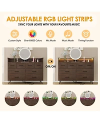 gaomon 8 Drawer Dresser with Led Lights, Charging Station and Open Shelf for Bedroom