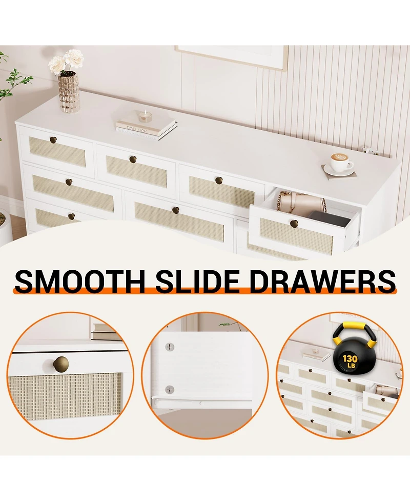 gaomon 12 Drawer Wood Dresser for Bedroom, 61" Wide Storage Cabinet Tv Stand 65" Tv, Chest Living Room