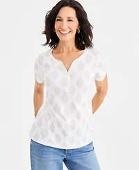 Style & Co Women's Printed Short-Sleeve Henley Top, Macy's Exclusive