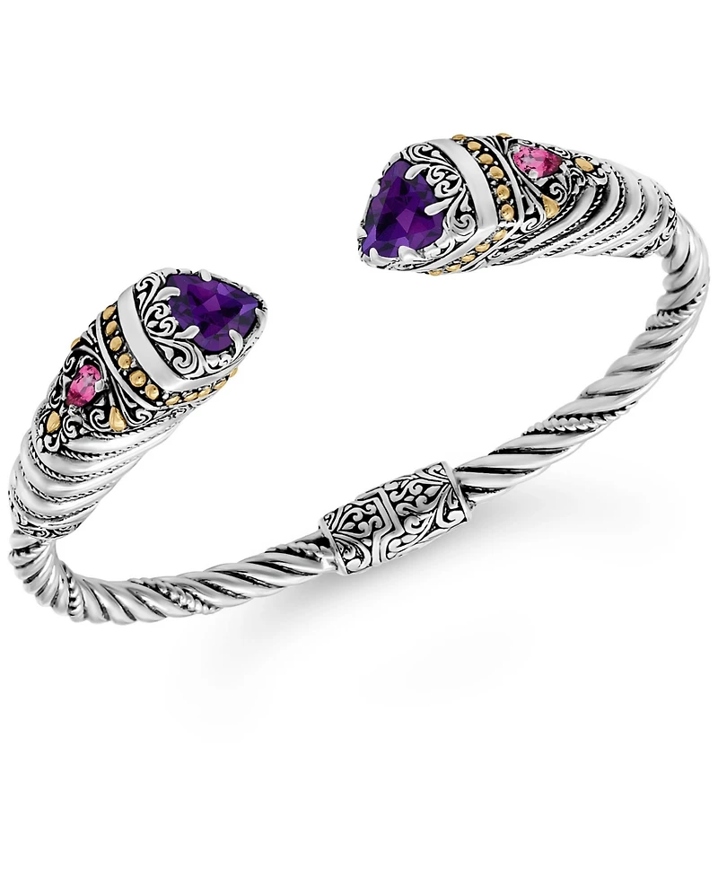 Devata Amethyst and Uluwatu Cuff Bracelet Sterling Silver 18K Gold Accents