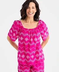 Style & Co Women's Cotton Embroidered Square-Neck Top, Macy's Exclusive