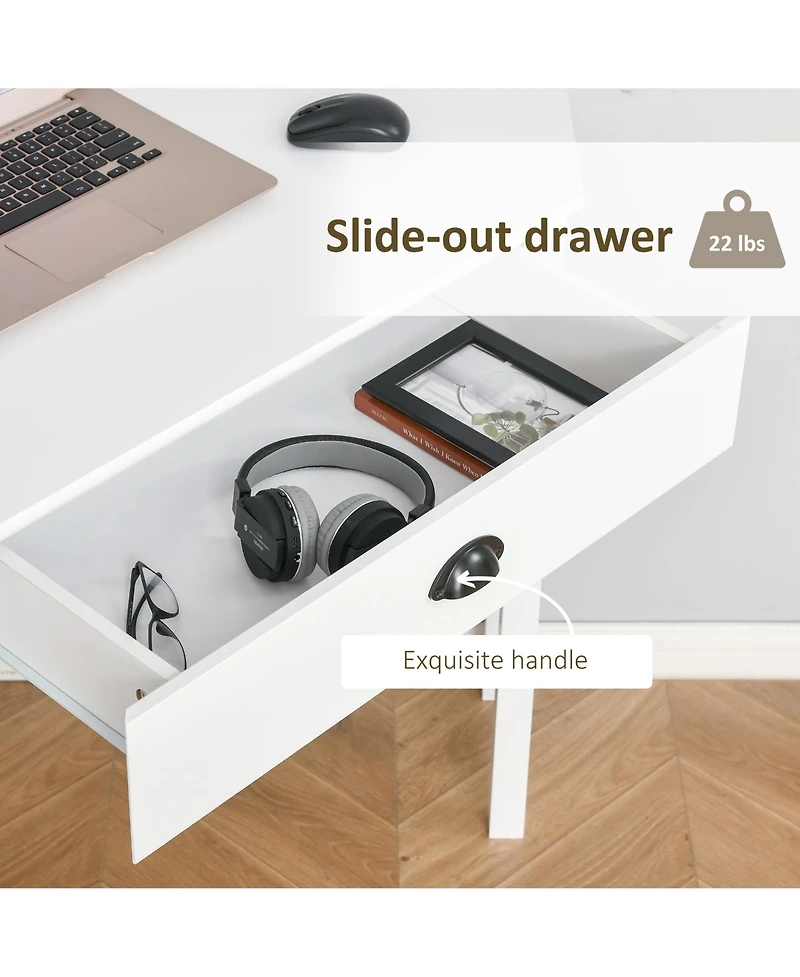 Homcom Corner Desk Triangle Computer Desk with Drawer & Storage Shelves,