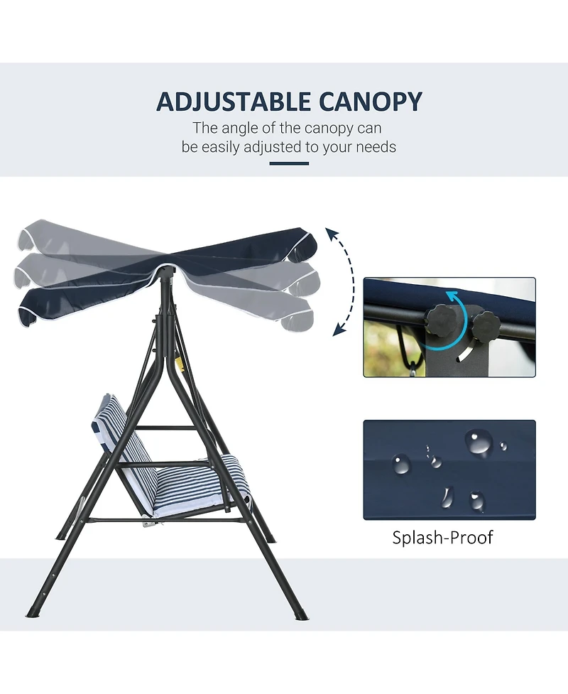 Outsunny 3-Seat Outdoor Patio Swing Chair w/ Tilt Canopy Cushion Dark
