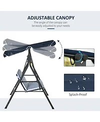 Outsunny 3-Seat Outdoor Patio Swing Chair w/ Tilt Canopy Cushion Dark