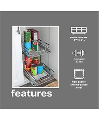 Household Essentials Glidez 11.75" W Steel Pull-Out Storage Organizer, 2-Tier Design, Chrome