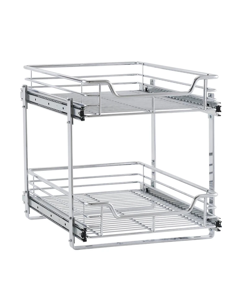 Household Essentials Glidez 14.5" W Steel Pull-Out Basket Storage Organizer, 2-Tier Design, Chrome