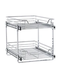 Household Essentials Glidez 14.5" W Steel Pull-Out Basket Storage Organizer, 2-Tier Design, Chrome