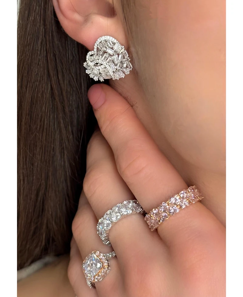 Suzy Levian Sterling Silver Cubic Zirconia Heart Cluster White Eternity Band
