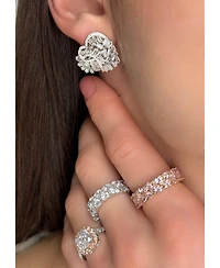 Suzy Levian Sterling Silver Cubic Zirconia Heart Cluster White Eternity Band