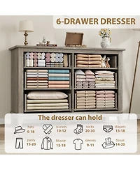 gaomon 6 Drawer Dresser for Bedroom, 47" Wide Wooden Storage Chest, Freestanding Closet Organizer