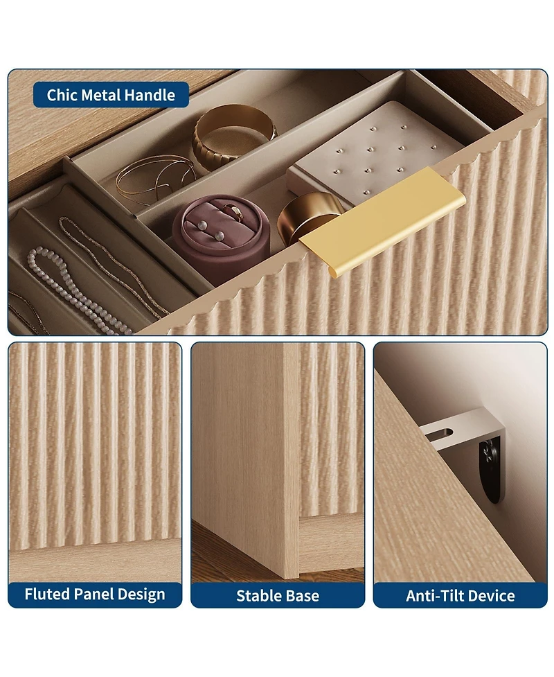 gaomon 9 Drawer Fluted Dresser with Gold Handles, 55" Wide Modern Chest of Drawers for Bedroom Living Room Closet