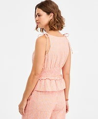 Tommy Hilfiger Women's Smocking Sleeveless Cotton Blouse