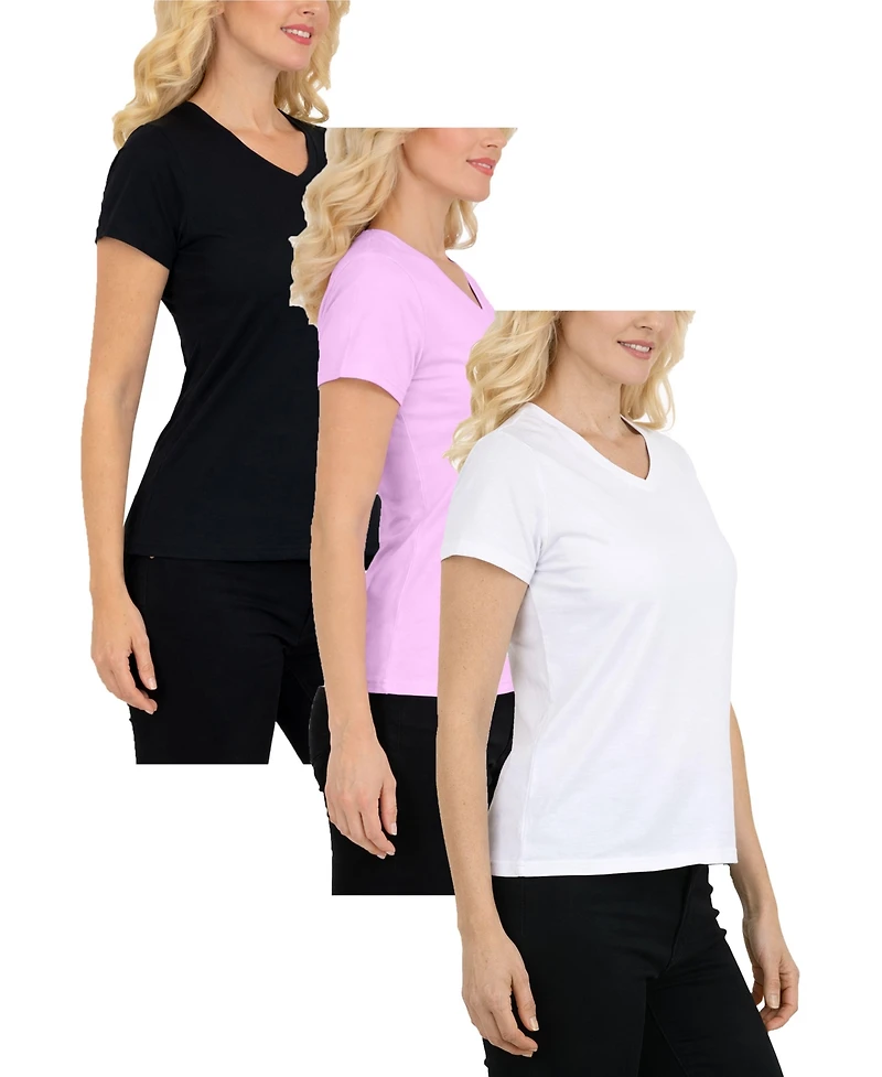 Galaxy By Harvic Women's Divatee Relaxed Fit V-Neck Short Sleeve T-Shirt-3 Pack