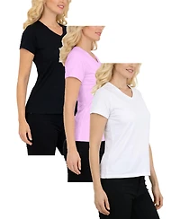 Galaxy By Harvic Women's Divatee Relaxed Fit V-Neck Short Sleeve T-Shirt-3 Pack