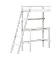 Gouun Twin Size Wood Loft Bed with Study Desk, Multi-Tier Bookshelves and Ladder