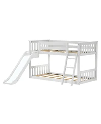 Max & Lily Twin Over Low Bunk Bed with Slide, Solid Wood Kids Platform Guardrails