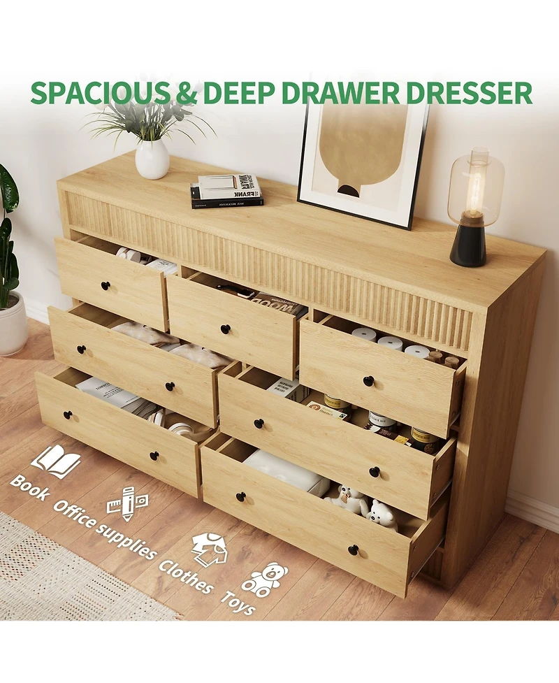 gaomon Fluted 7 Drawer Wooden Dresser, 54" Wide Modern Storage Chest for Bedroom or Living Room