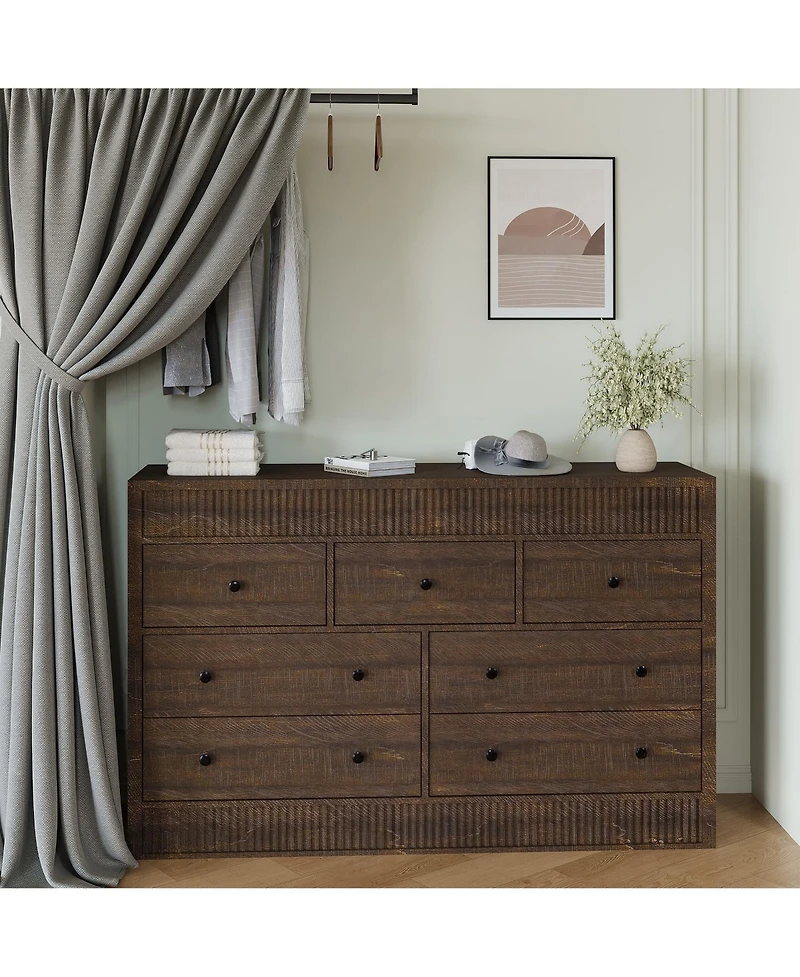 gaomon Fluted 7 Drawer Wooden Dresser, 54" Wide Modern Storage Chest for Bedroom or Living Room