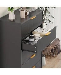gaomon Fluted 5 Drawer Dresser for Bedroom, 47" Tall Wood Chest with Gold Handles Storage Cabinet
