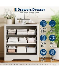 gaomon 30.4" Tall 3 Drawer Wood Dresser with Decorative Fronts and Crystal Knobs, Bedroom Storage Chest