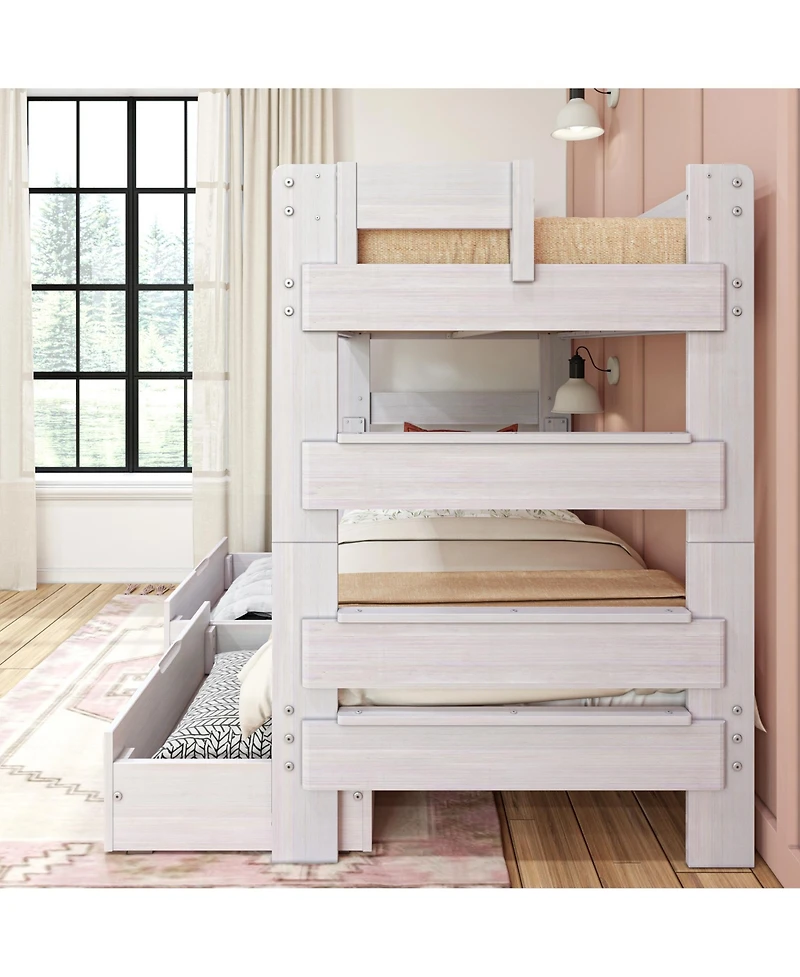 Max and Lily Solid Wood Modern Farmhouse Twin/Twin Bunk Bed with Storage Drawers