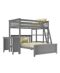 Max and Lily L-Shaped Twin over Full Bunk Bed with Bookcase Desk, Clay
