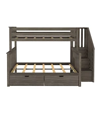 Max and Lily Twin Over Full Staircase Bunk With Storage Drawers, Pecan