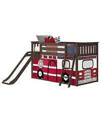 Max and Lily Low Bunk With Easy Slide Firetruck Curtain