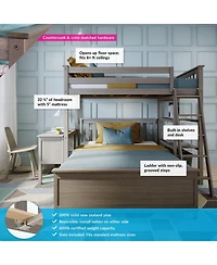 Max and Lily L-Shaped Twin over Full Bunk Bed with Bookcase Desk, Clay
