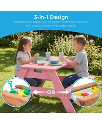 Best Choice Products Kids 3-in-1 Outdoor Convertible Activity Sand & Water Picnic Table w/ Umbrella