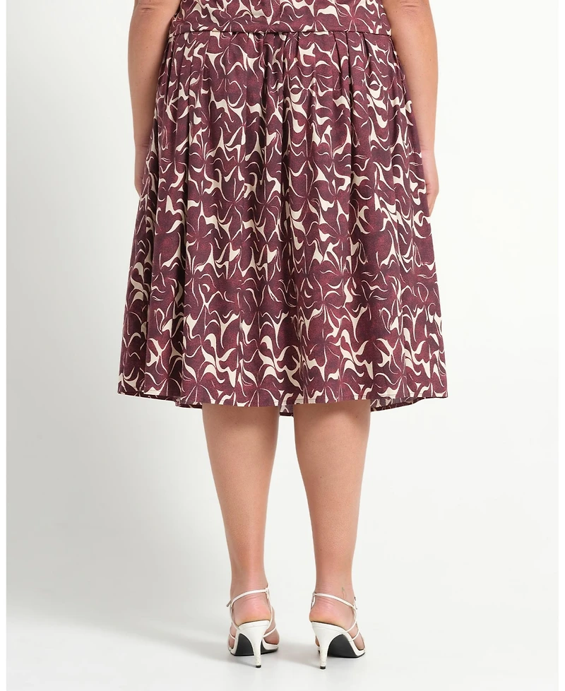 Estelle Plus Size Brinley A-line Pleated Print Midi Skirt