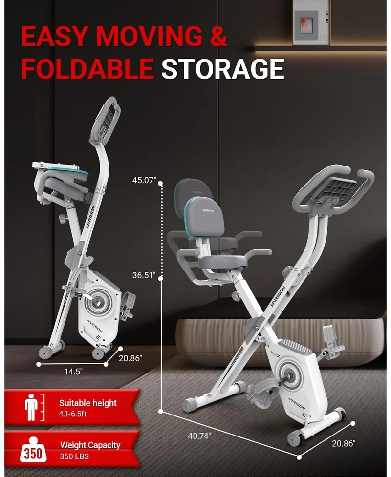Harison Folding Exercise Bike, 350 lbs Capacity, 5-in-1 Magnetic with Bluetooth