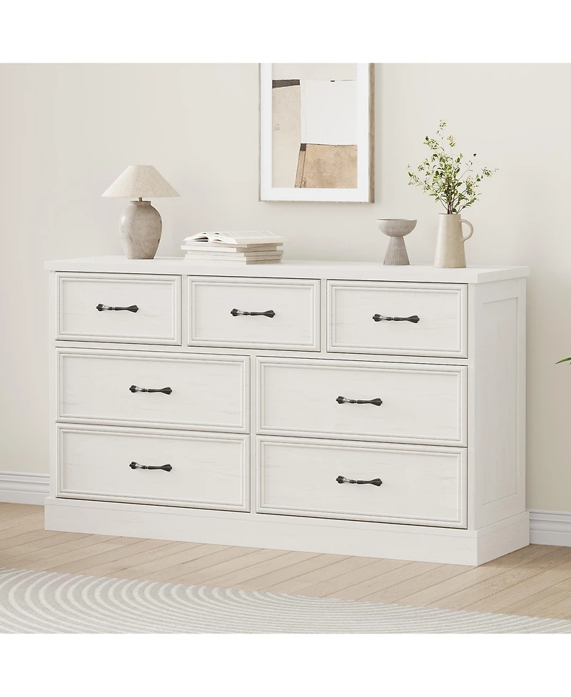 gaomon 7 Drawer Wooden Dresser, 55" Wide Chest with Large Storage for Bedroom or Living Room