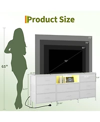 gaomon Led Tv Stand Dresser with 8 Fabric Drawers for TVs , Media Console Steel Frame Storage