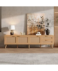 sumyeg 70 inch Modern Cabinet Tv Stand with Rattan Doors 2 Drawers & Cable Holes