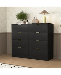 Rainsken 8 Drawer Dresser for Bedroom, Modern Tall Deep Dresser, with Gold Handle, Wood Storage Organize, Bedroom Living Room