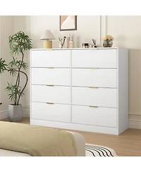 Rainsken 8 Drawer Dresser for Bedroom, Modern Tall Deep Dresser, with Gold Handle, Wood Storage Organize, Bedroom Living Room