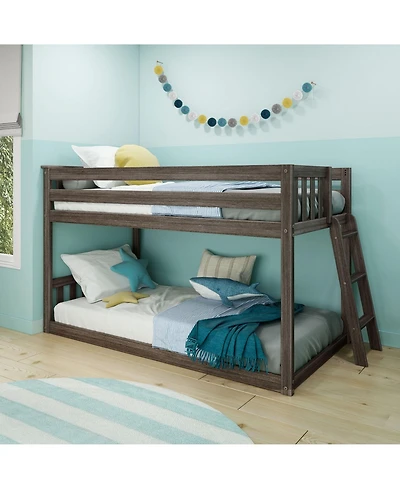 Max & Lily Twin Over Low Bunk Bed With Ladder on End, Pecan