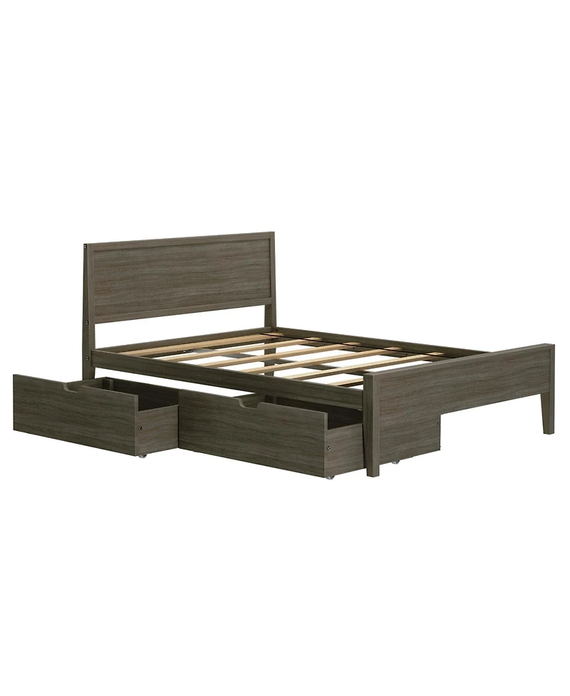 Max & Lily Classic Full-Size Bed with Panel Headboard and Storage Drawers, Pecan