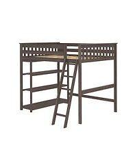 Max & Lily Full High Loft Bed with Ladder and Bookcase, Solid Wood Frame, Space Saving, 400 lbs Weight Capacity, Easy Assembly, Pecan